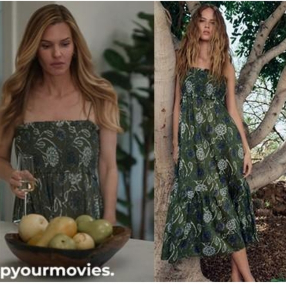 Zara Smocked Boho Lightweight Cotton Midi Tiered Floral Green Sundress Large - Picture 5 of 16